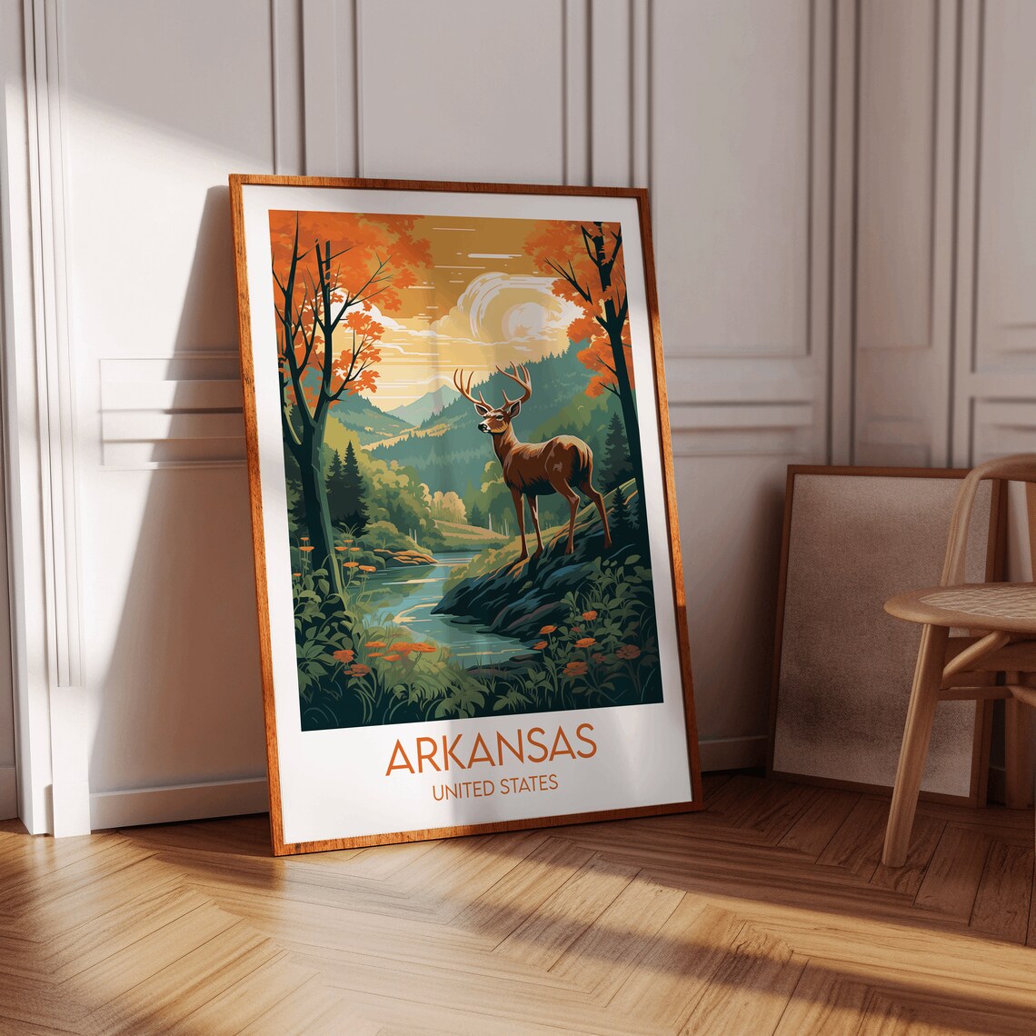 Arkansas United States Whitetail Deer Forest Landscape Travel Poster - Image 2
