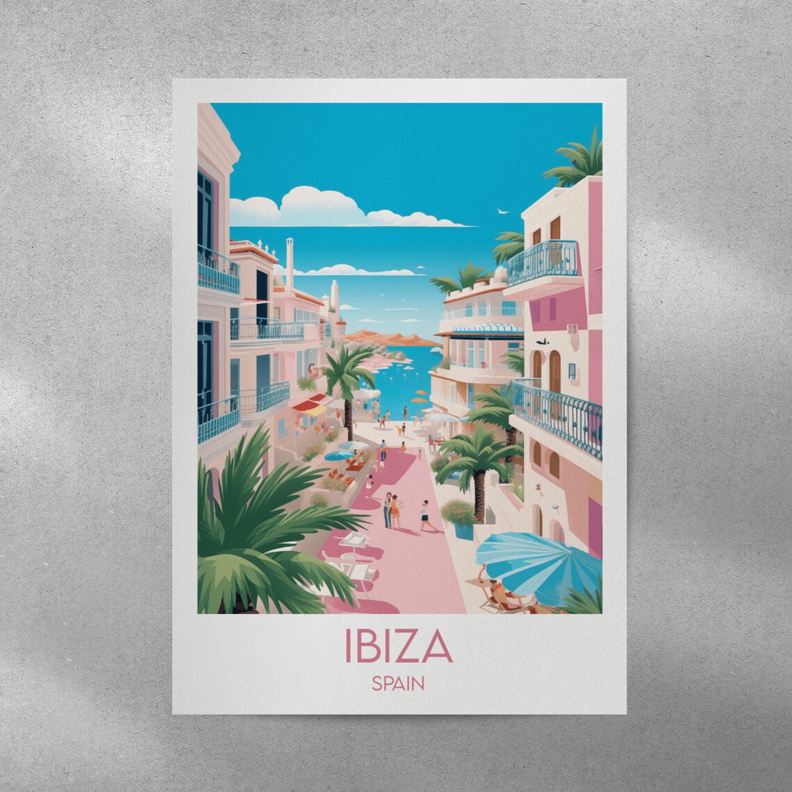 Ibiza Spain Pink Street Palms Old Town Seaside Promenade Poster - Image 3