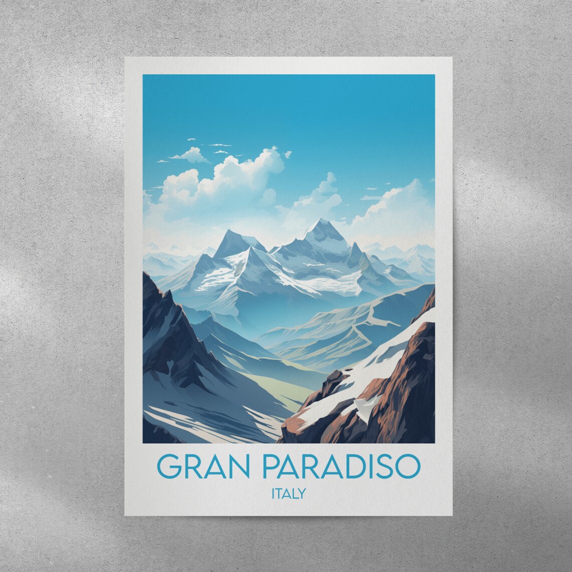 Gran Paradiso Italy Snowy Alpine Peaks Mountain Travel Art Poster - Image 3