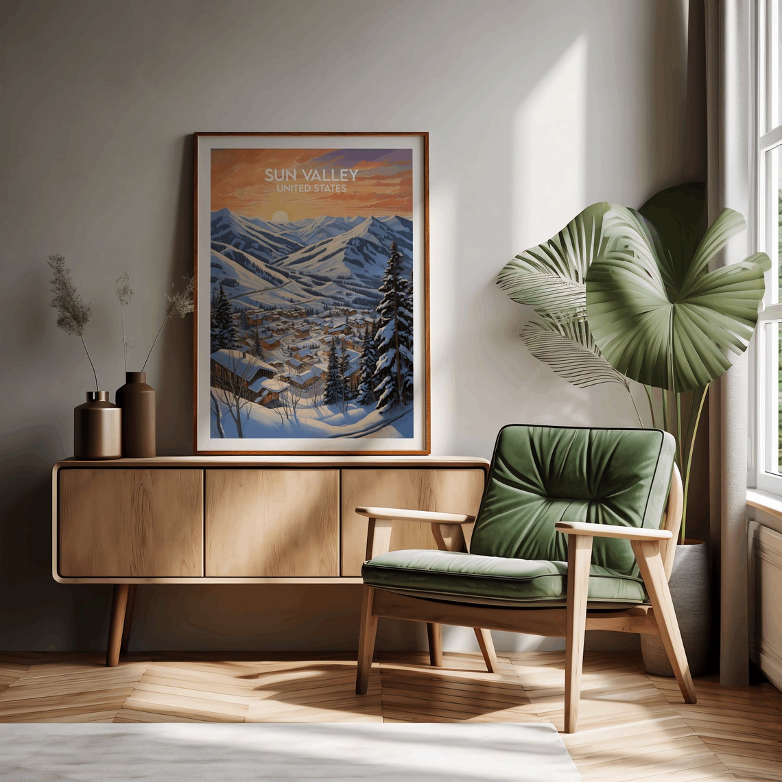 Sun Valley United States Mountain Sunset Ski Village Travel Poster - Image 2