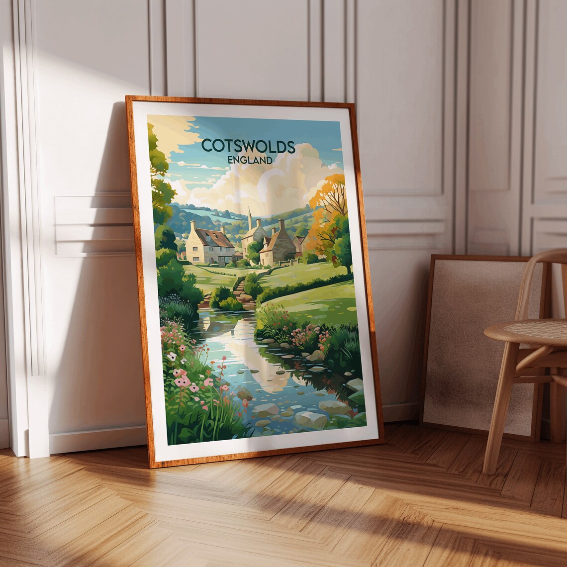 Cotswolds England Village Stream Stone Cottages Countryside Poster - Image 4