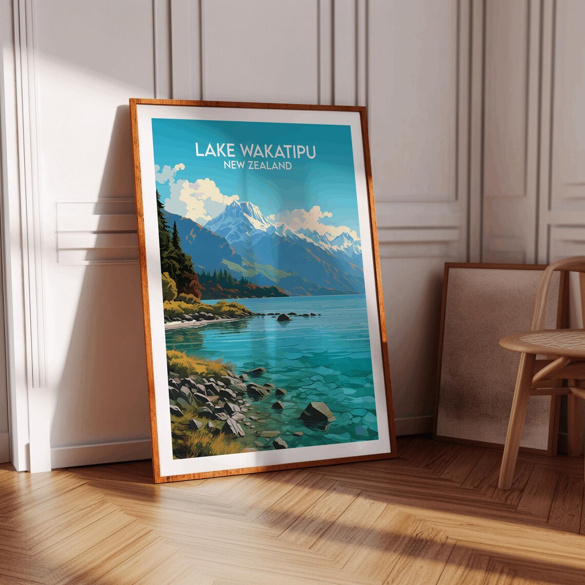 Lake Wakatipu New Zealand Clear Turquoise Lake Vintage Poster - Image 3