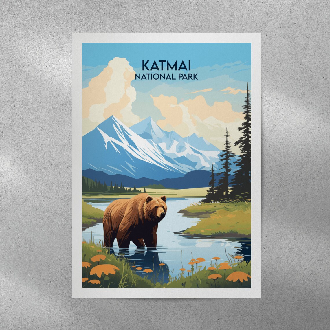 Katmai National Park Alaska Bear Stream Retro Art Travel Poster - Image 3