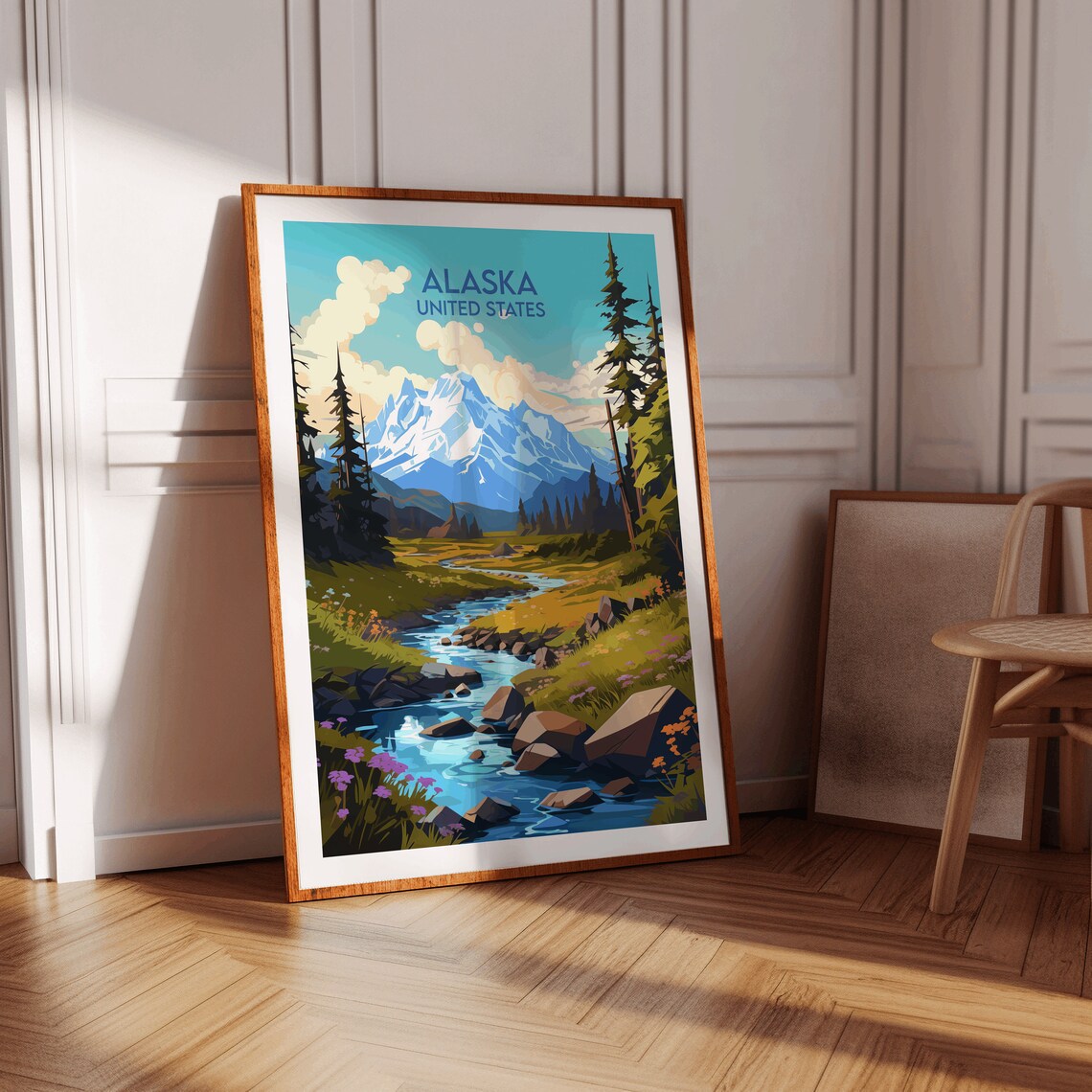 Alaska United States Summer Mountain Stream Meadow Travel Poster - Image 2