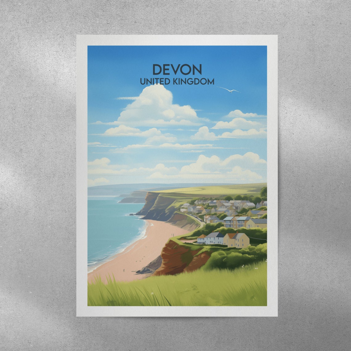 Devon United Kingdom Sandy Beach Red Cliffs Seaside Travel Poster - Image 3