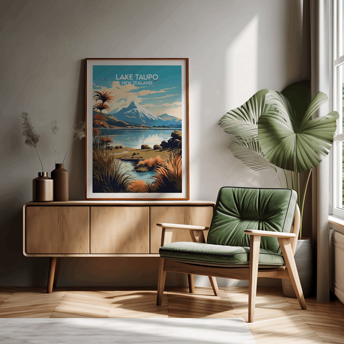 Lake Taupo New Zealand Volcano Lake Scenic Colorful Travel Poster - Image 3