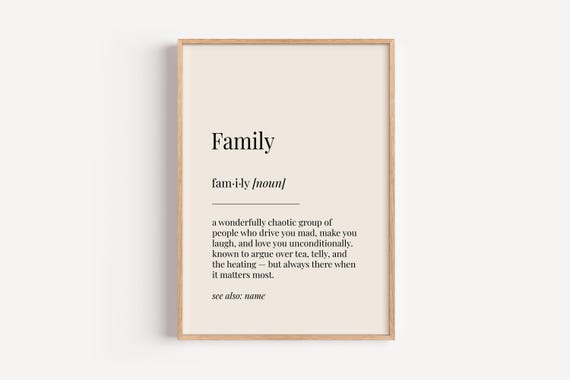 Family Definition Dictionary Poster, Funny Gift For Him Her
