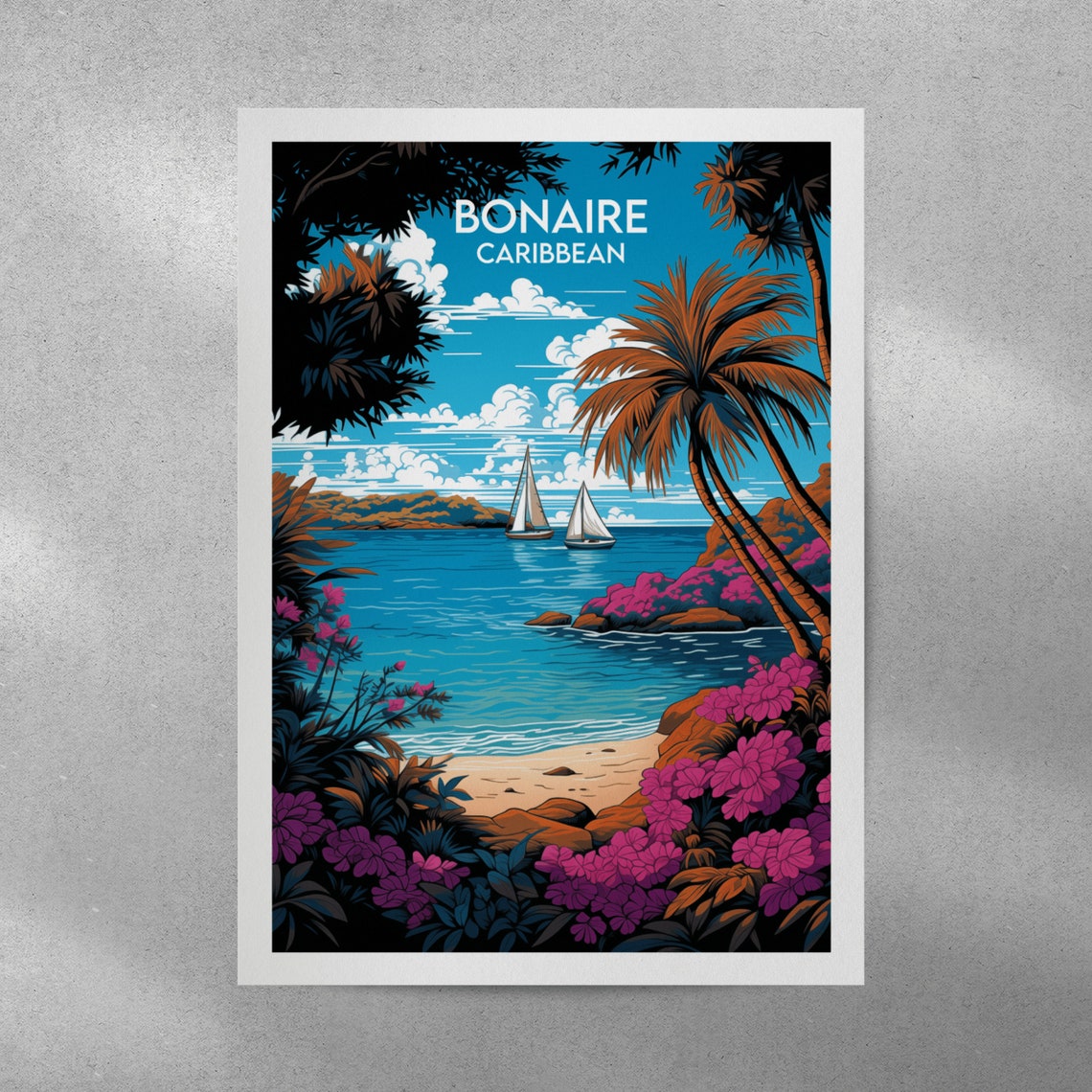 Bonaire Travel Print Caribbean Poster Custom Personalised Wedding Birthday Gift - Image 3