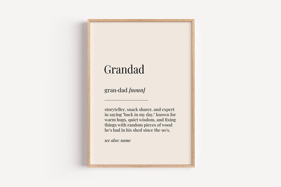 Grandad Definition Print Dictionary Poster Birthday Family Wall Art Funny Gift For Him