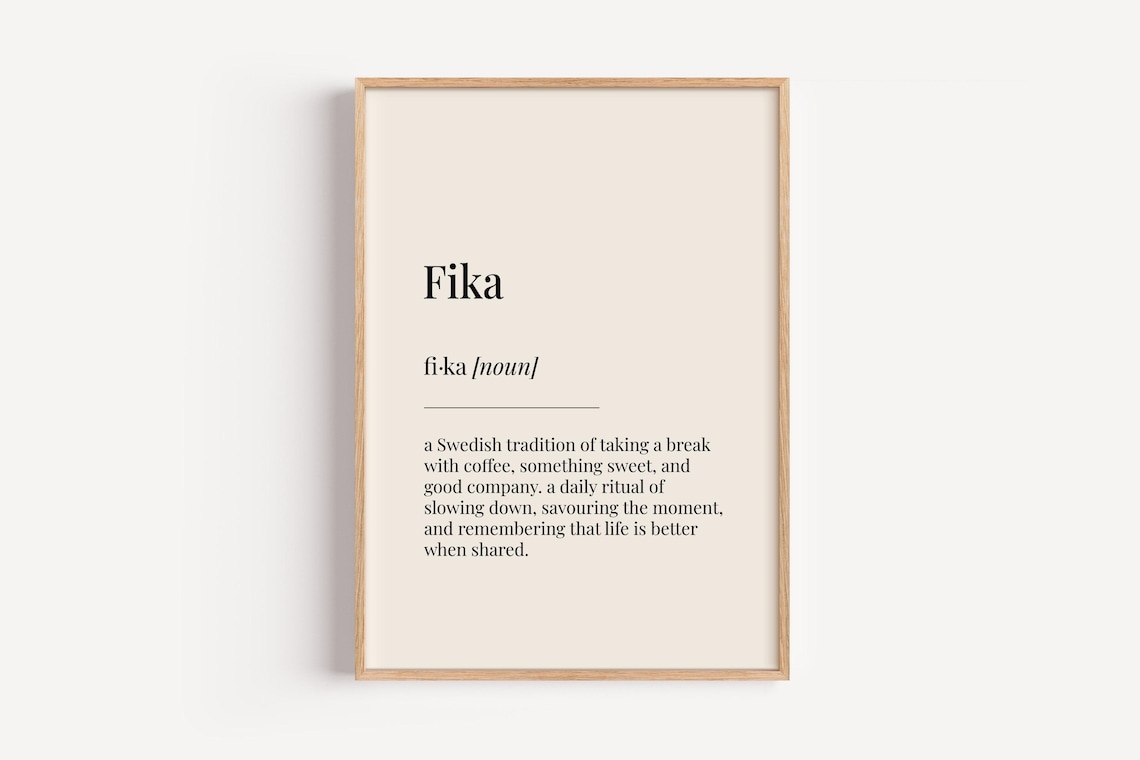Fika Definition Dictionary Poster, Swedish Kitchen Coffee Art