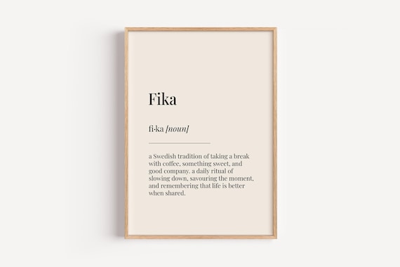 Fika Definition Dictionary Poster, Swedish Kitchen Coffee Art