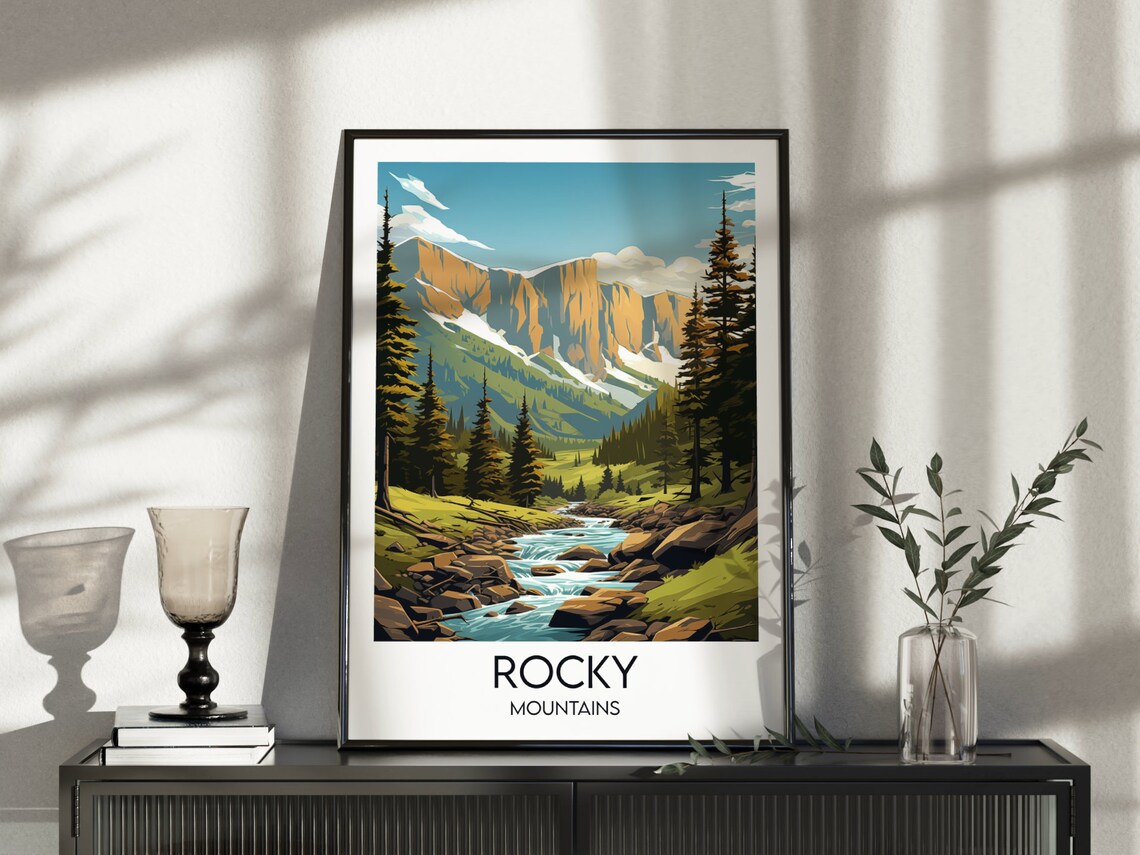 Rocky Mountains Alpine Stream Pines Golden Peaks Travel Poster - Image 5