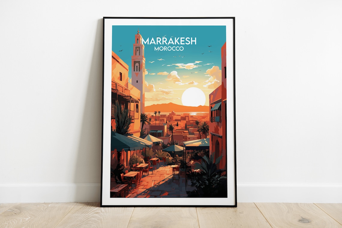 Marrakesh Travel Print Morocco Poster Custom Personalised Wedding Birthday Gift