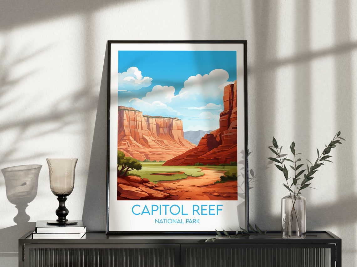 Capitol Reef National Park Red Sandstone Canyon Vintage Travel Poster - Image 3