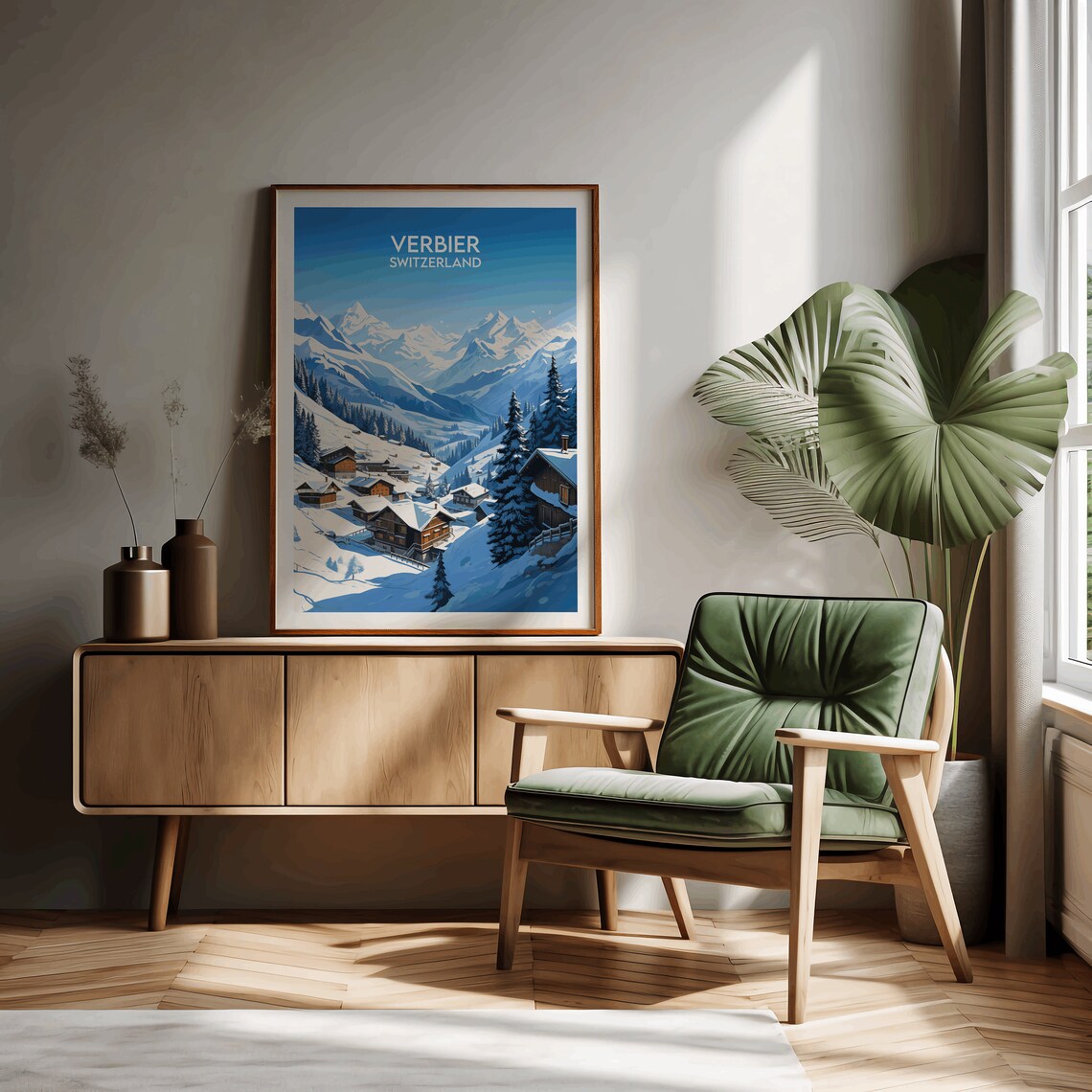 Verbier Switzerland Alpine Ski Village Snowy Chalets Mountain Poster - Image 3