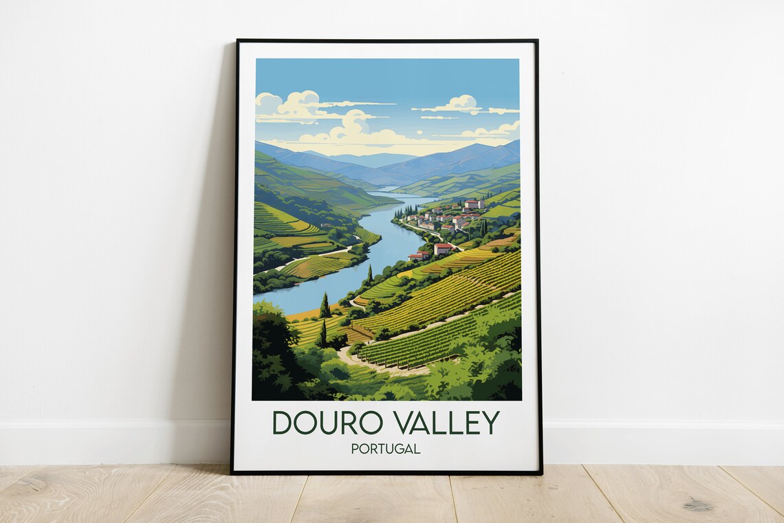 Douro Valley Portugal River Vineyard Hills Scenic Travel Poster