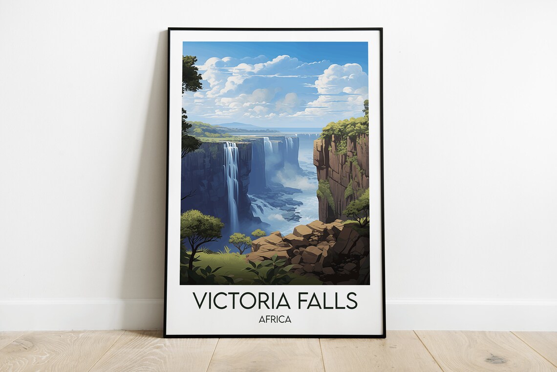 Victoria Falls Africa Waterfall Gorge Misty Scenic Travel Poster