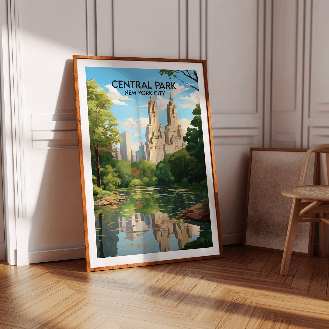 Central Park New York City Towers Reflection Vintage Travel Poster - Image 2
