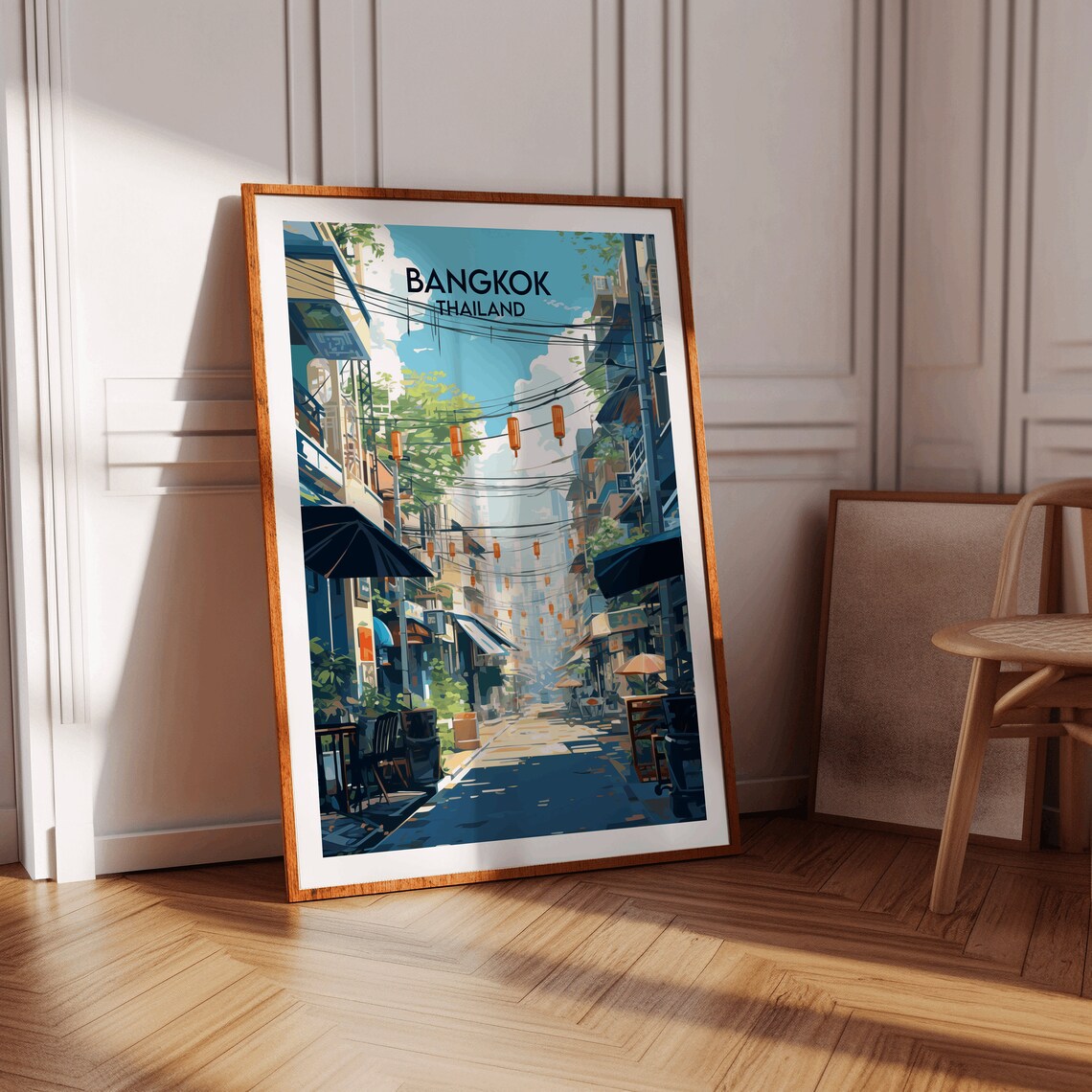 Bangkok Thailand Old Street Lanterns City Market Travel Poster - Image 3
