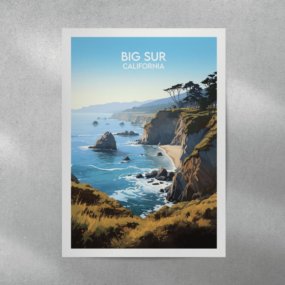 Big Sur California Daytime Ocean Cliffs Cypress Trees Travel Poster - Image 3