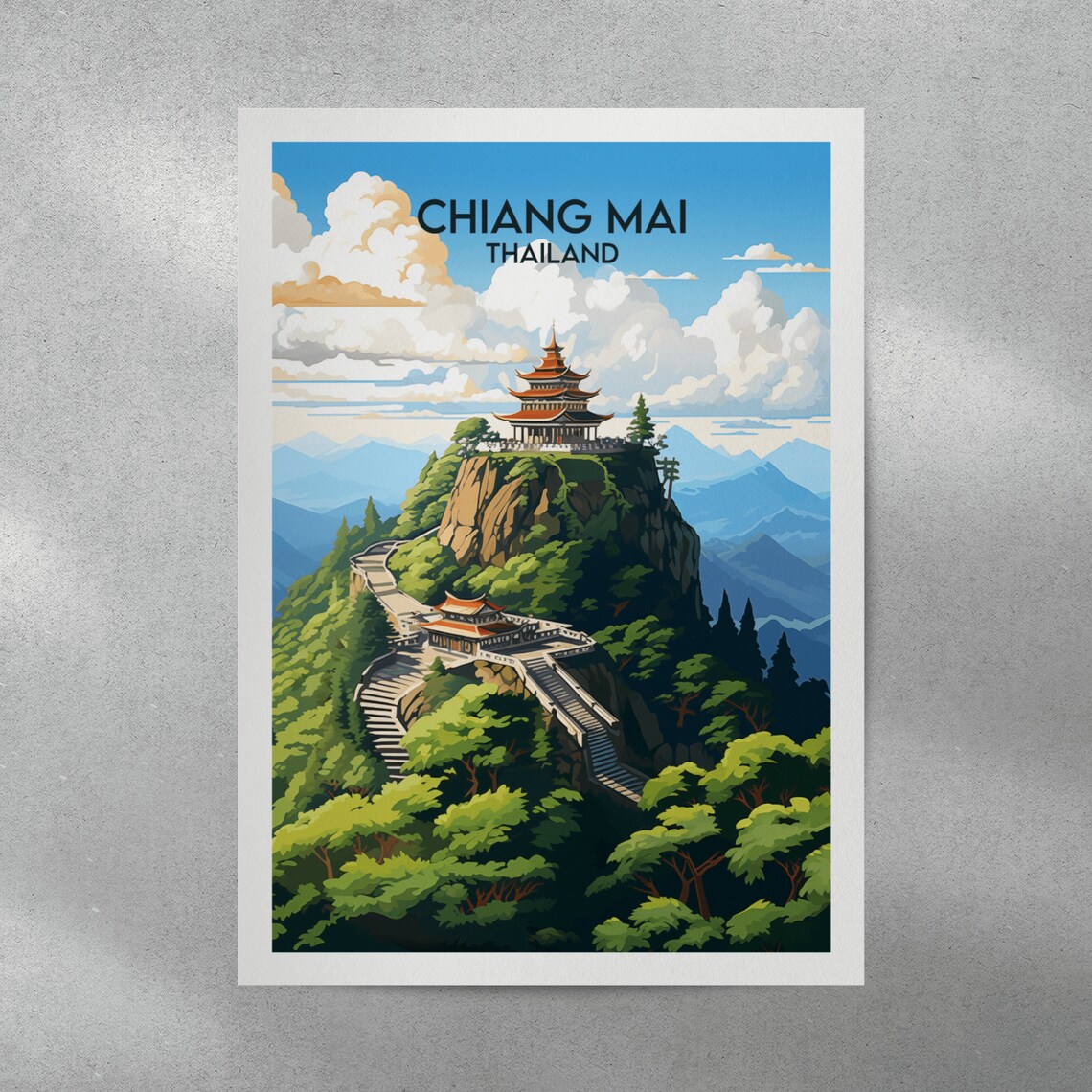 Chiang Mai Thailand Mountain Temple Forest Stairs Scenic Travel Poster - Image 5