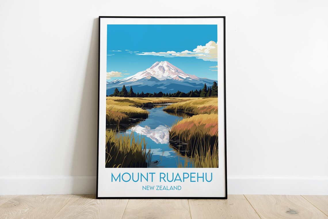Mount Ruapehu Travel Poster, New Zealand