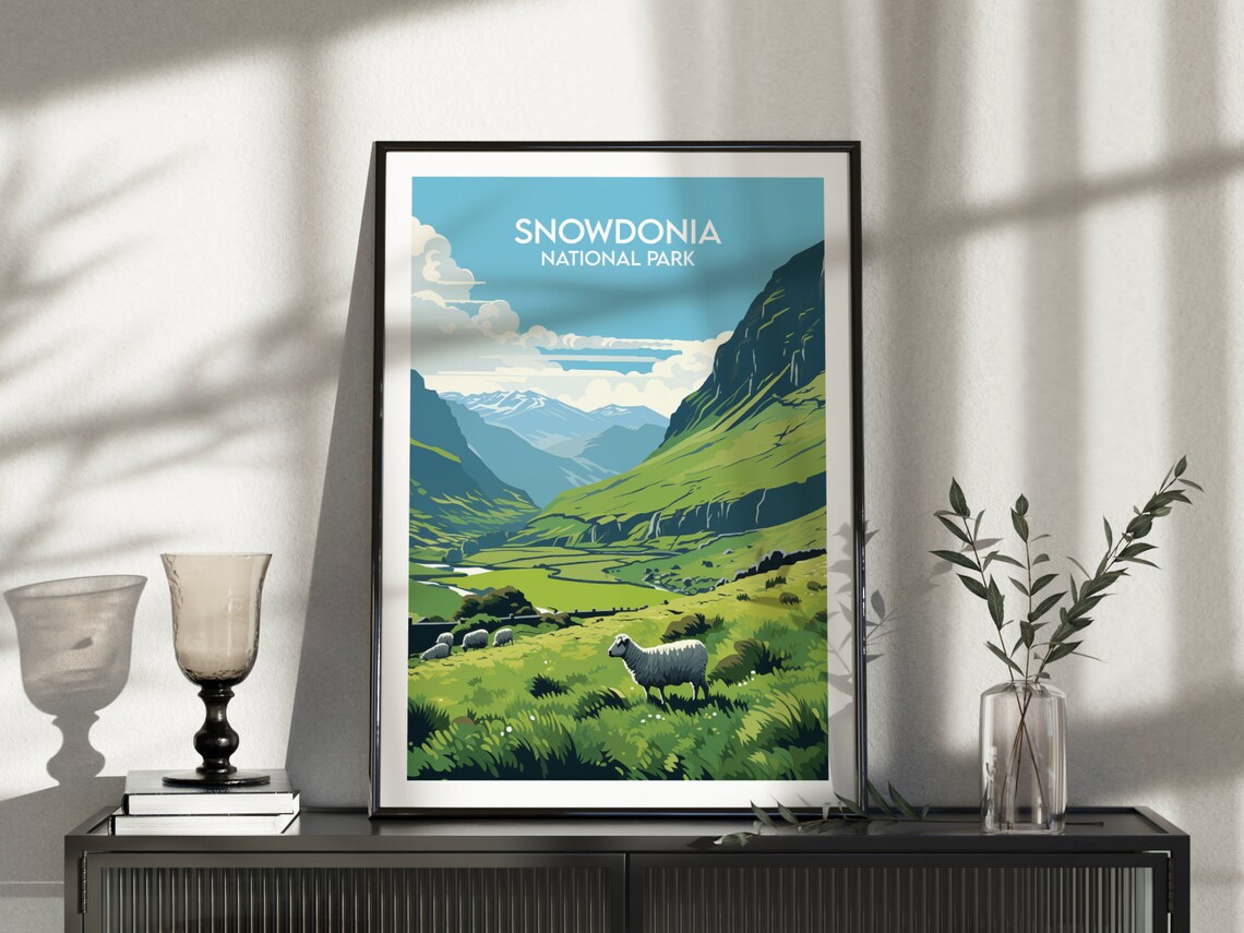 Snowdonia National Park Green Hills Sheep Grazing Poster Art - Image 5