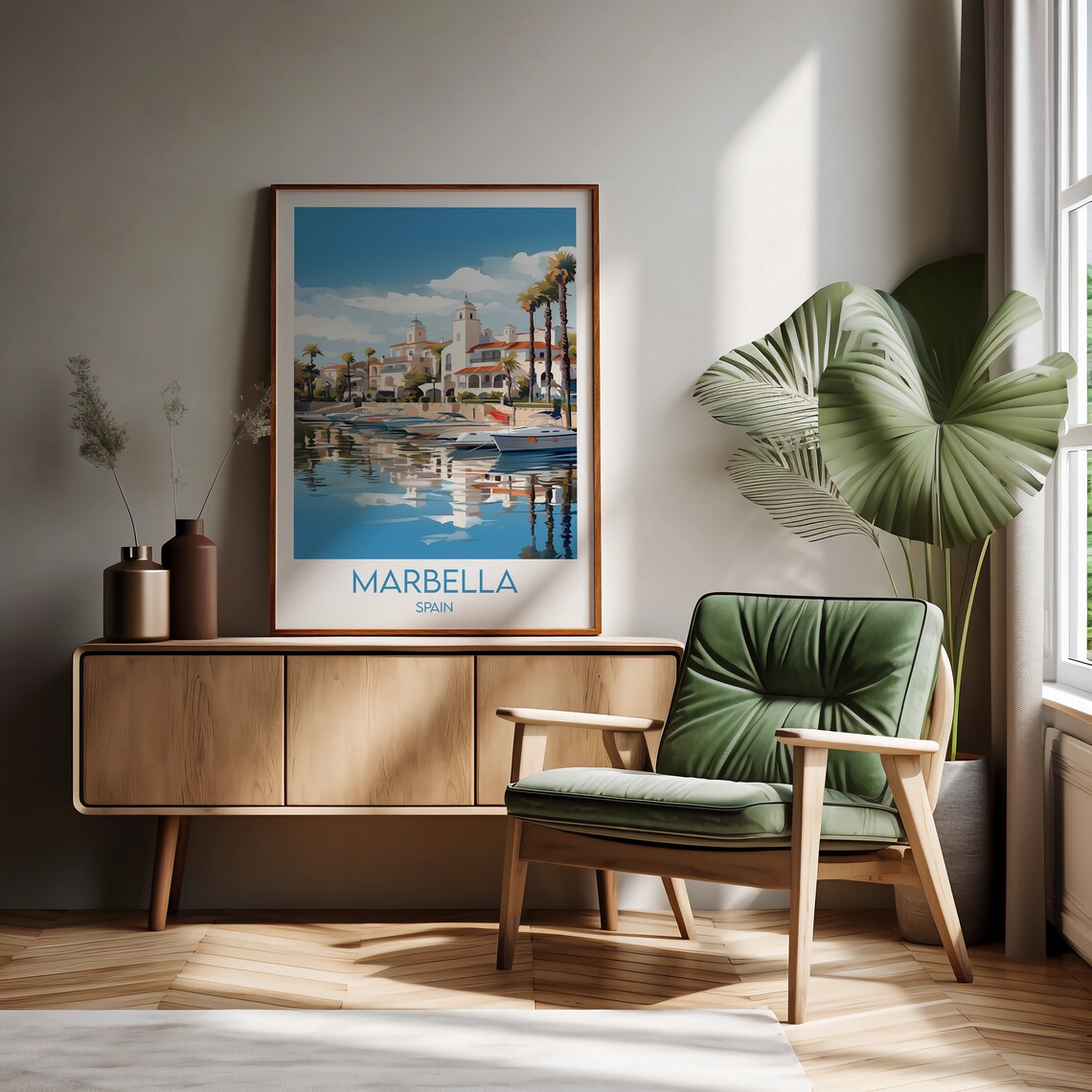 Marbella Spain Marina Harbor Palm Waterfront Vintage Travel Poster - Image 2
