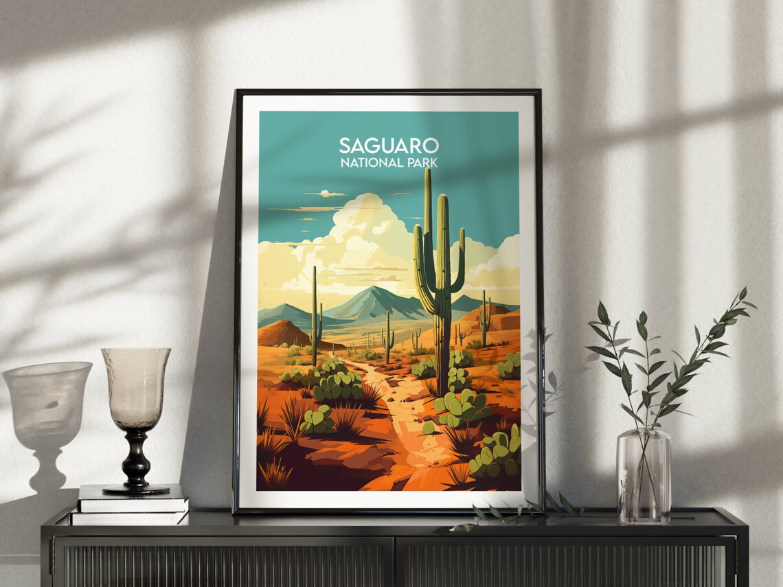 Saguaro National Park Arizona Desert Cactus Landscape Travel Poster - Image 2