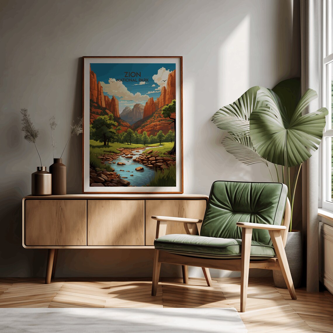 Zion National Park Daytime Canyon River Classic Travel Art Poster - Image 3