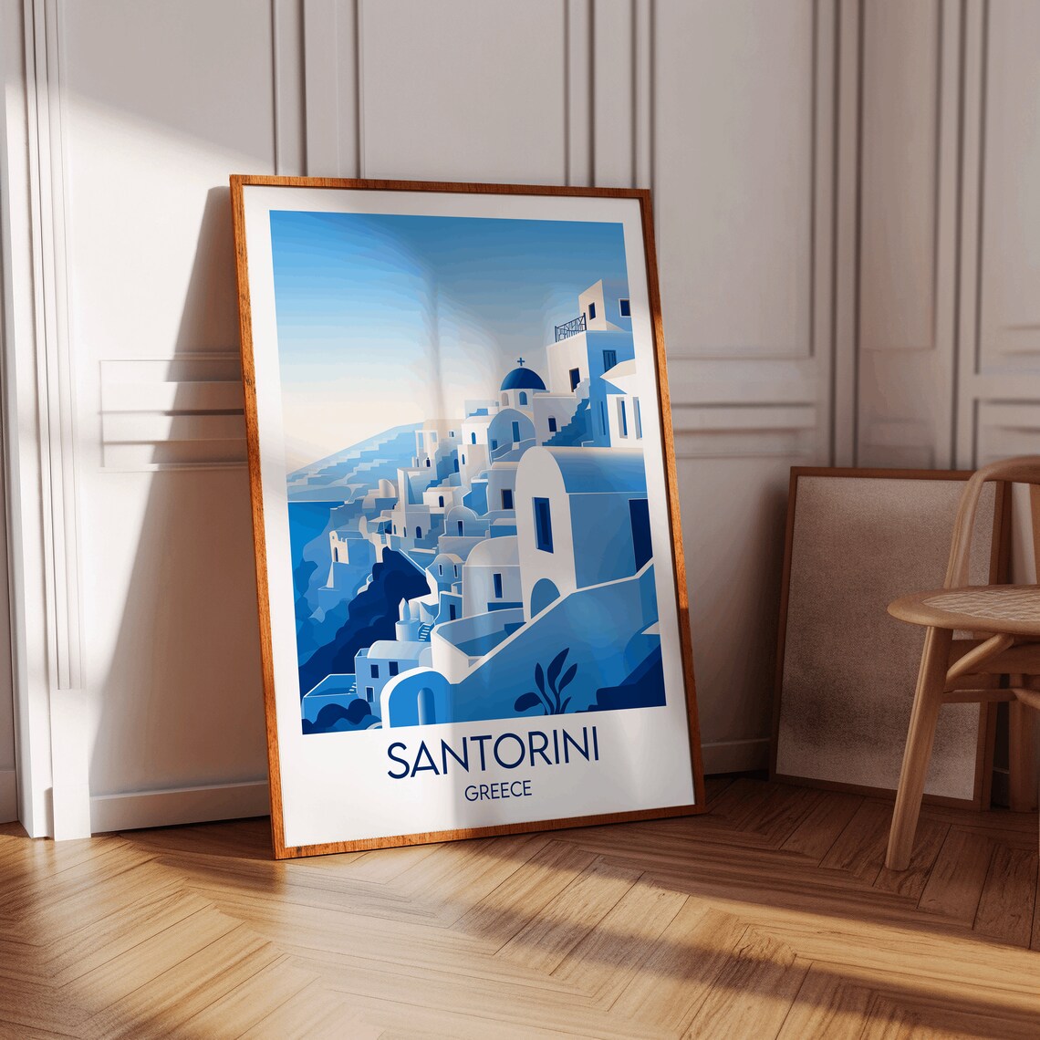 Santorini Greece Blue White Cycladic Island Village Travel Poster - Image 3