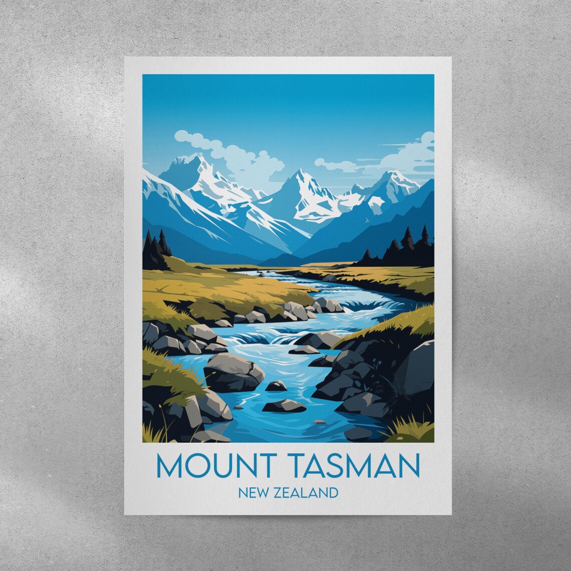 Mount Tasman New Zealand Mountain River Valley Travel Poster - Image 4