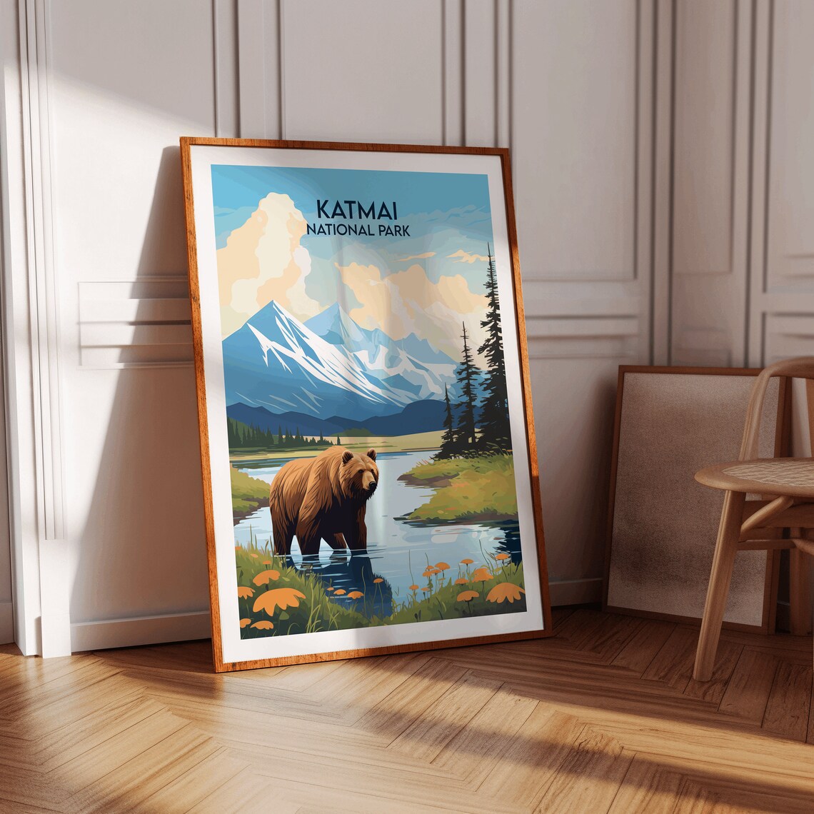 Katmai National Park Alaska Bear Stream Retro Art Travel Poster - Image 2