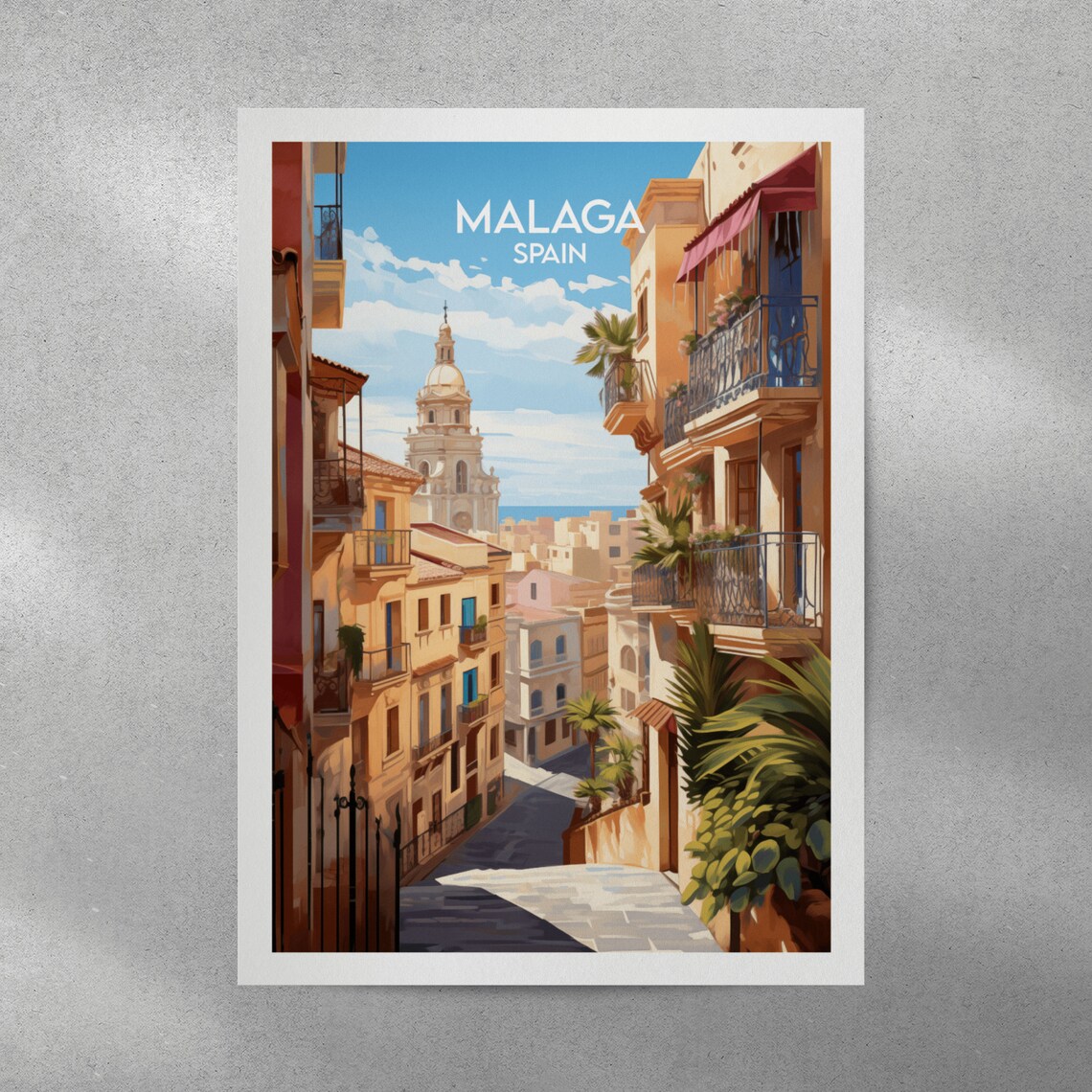 Malaga Spain Old Town Cathedral Street Vintage Travel Poster - Image 3