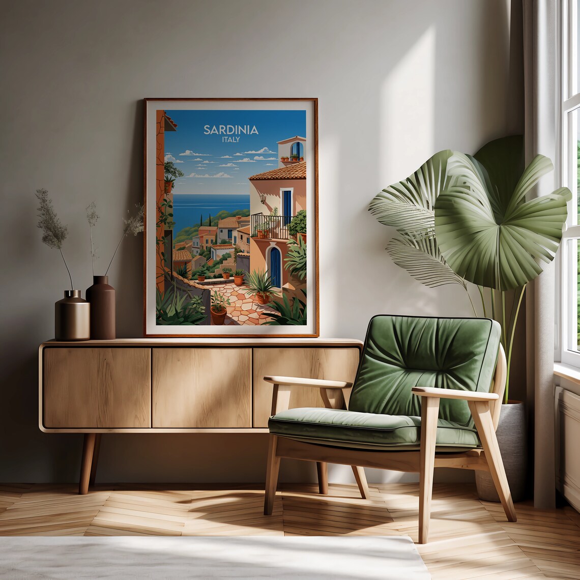Sardinia Italy Coastal Village Terrace Sea View Travel Poster - Image 2