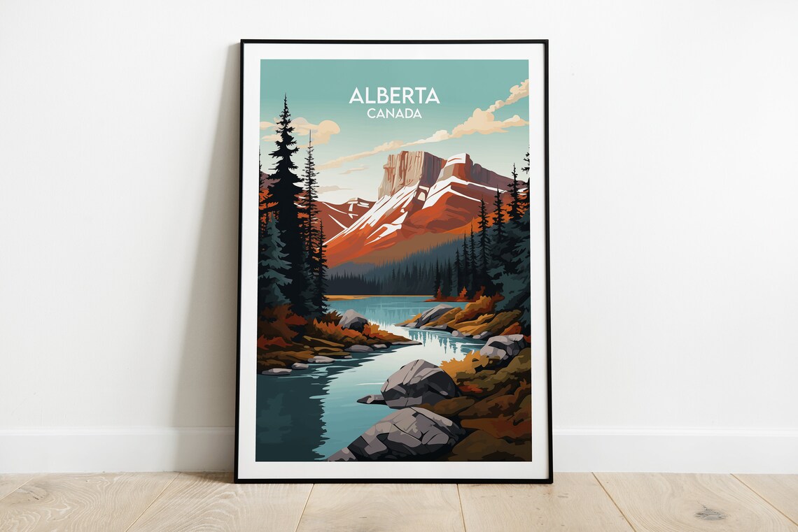 Alberta Canada Autumn Fall Mountain Lake Landscape Travel Poster