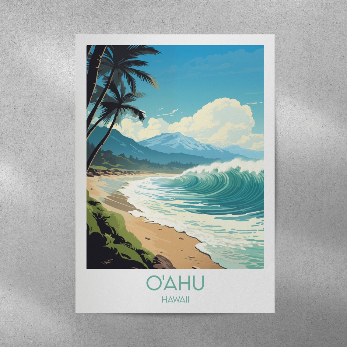 Oahu Hawaii Turquoise Ocean Wave Surf Beach Retro Travel Poster - Image 2