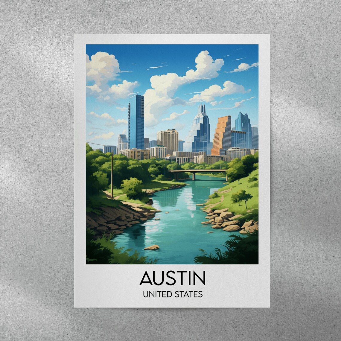 Austin United States Skyline River Park Vintage Travel Poster - Image 2