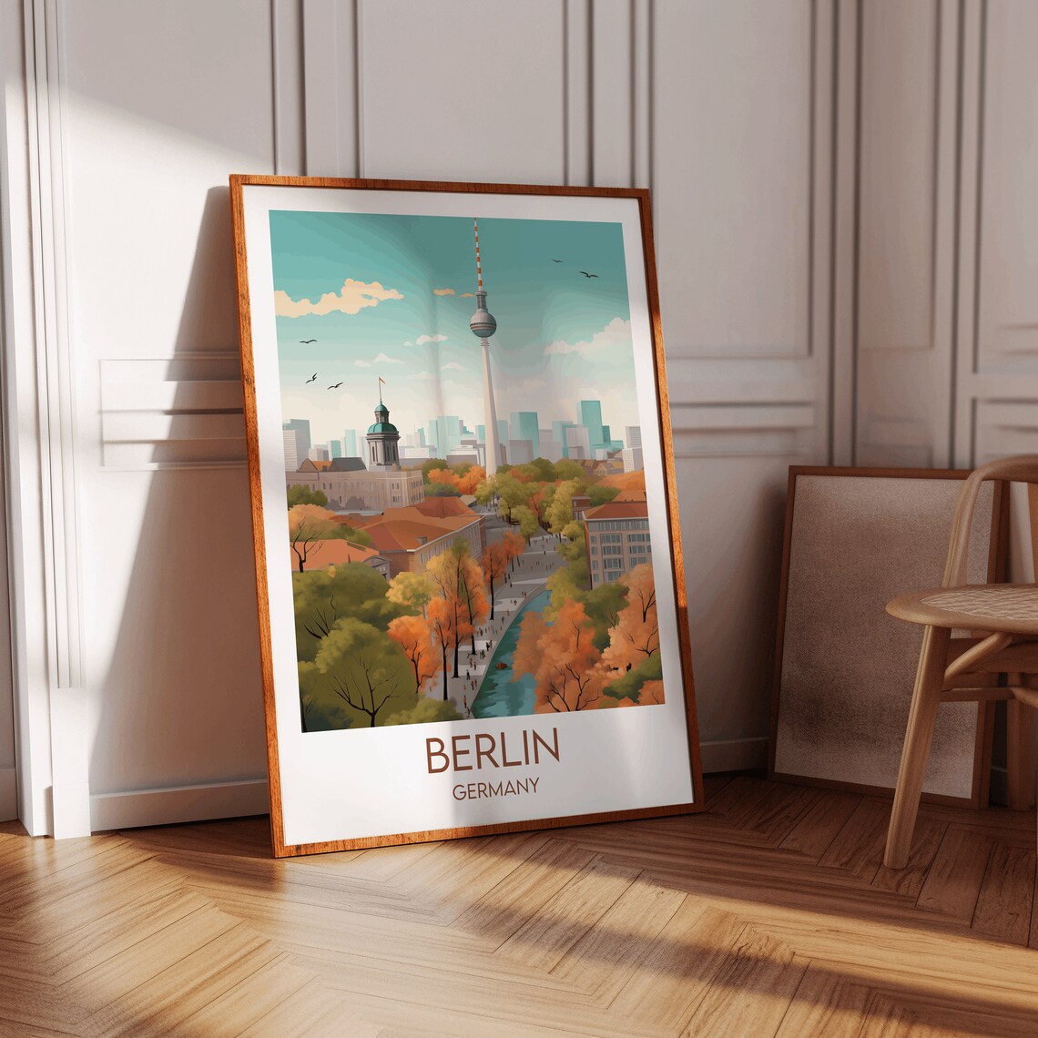 Berlin Germany TV Tower Autumn Skyline Retro Style Travel Poster - Image 4
