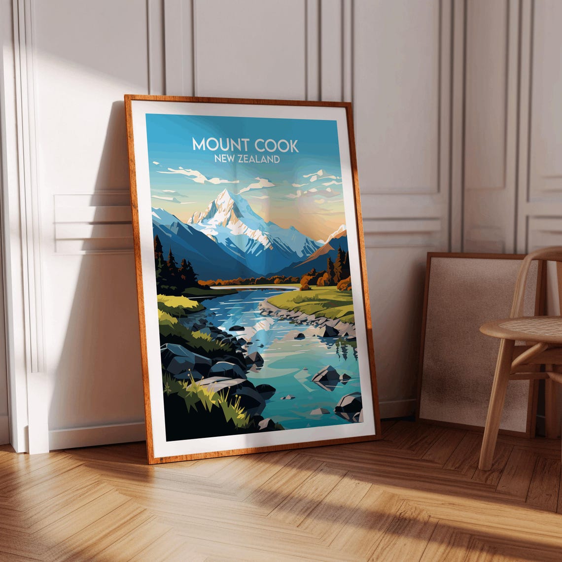 Mount Cook New Zealand Alpine River Sunset Travel Art Poster - Image 3