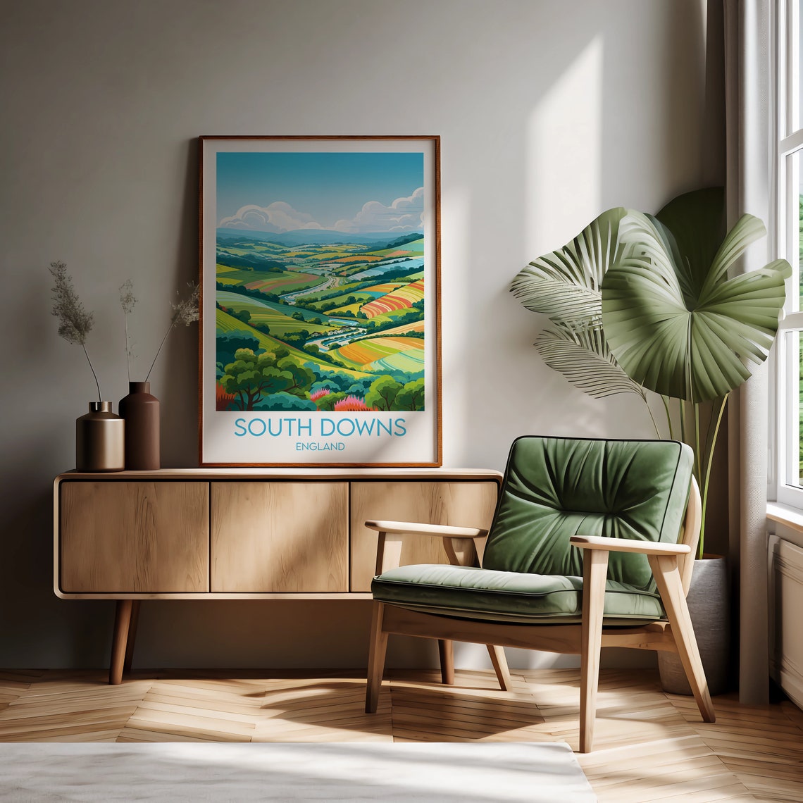 South Downs England Rolling Farmland Landscape Travel Poster Art - Image 2