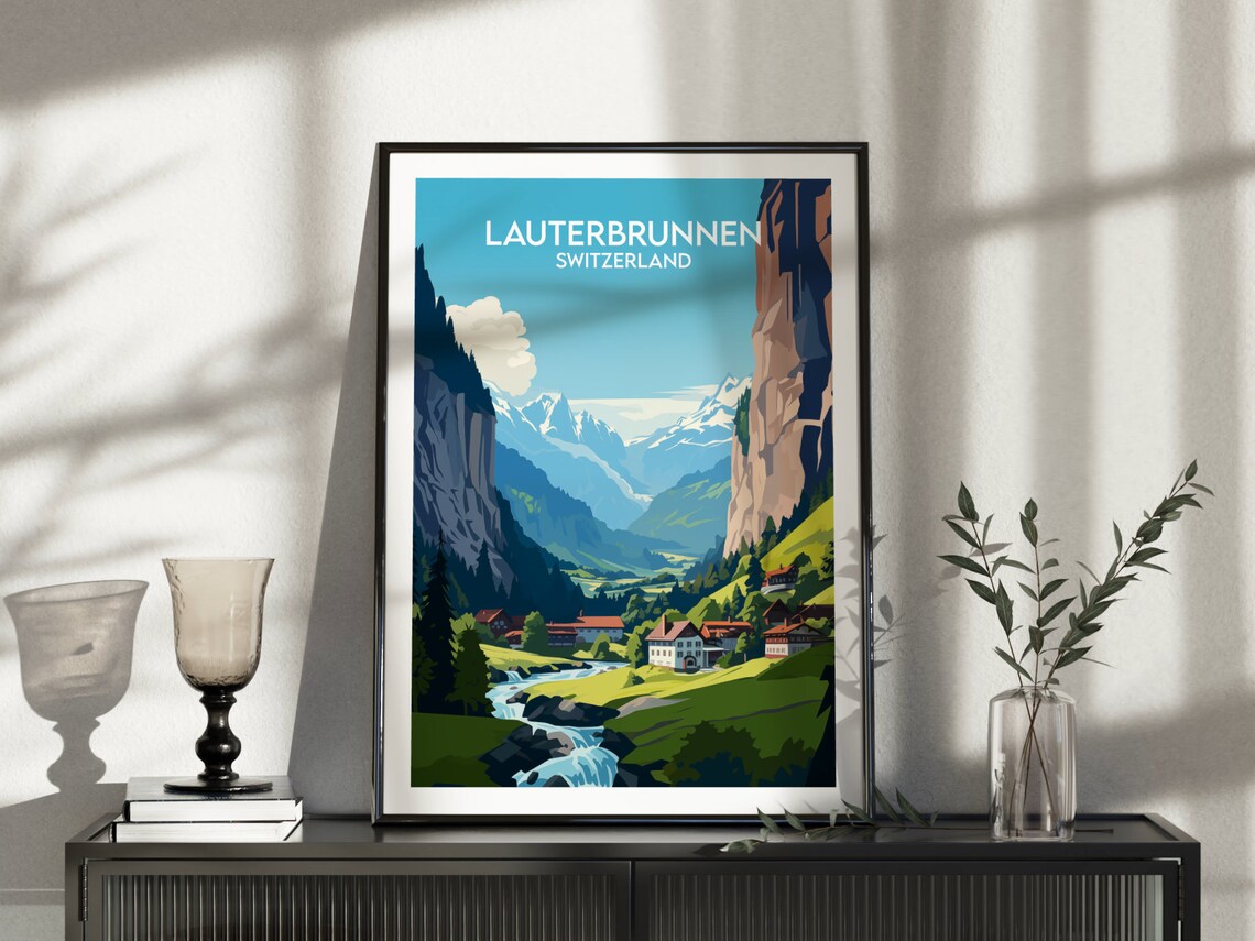 Lauterbrunnen Switzerland Alpine Valley Village Travel Poster - Image 3