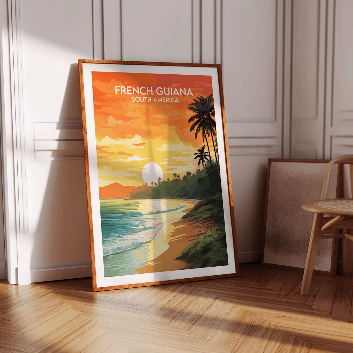 French Guiana South America Sunset Beach Palm Ocean Travel Poster - Image 3