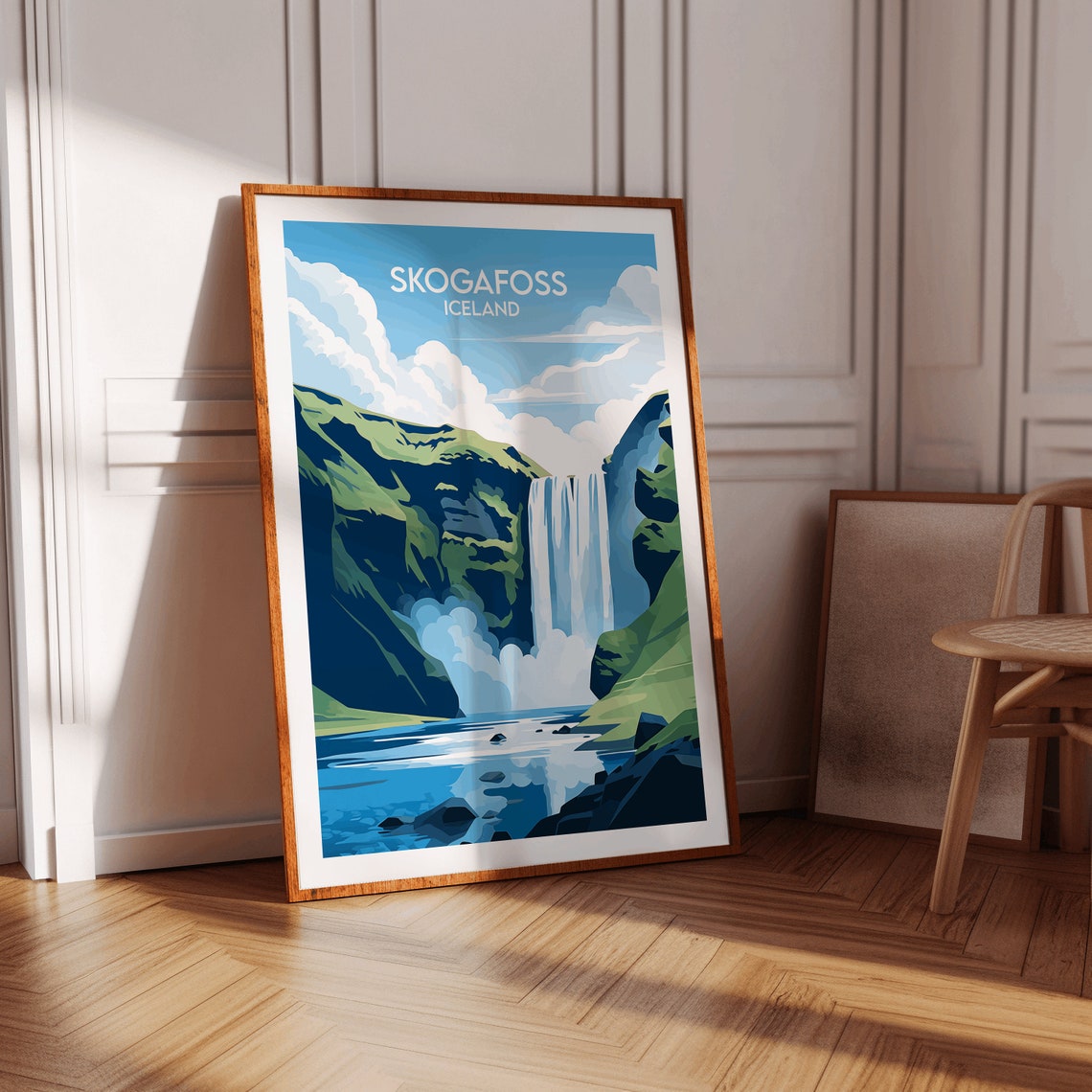 Skogafoss Iceland Falls Dramatic Waterfall Retro Travel Poster - Image 3
