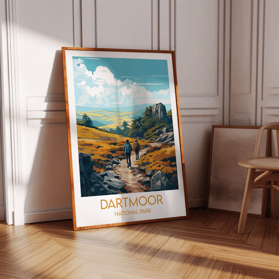 Dartmoor National Park England Hikers Golden Moorland Travel Poster - Image 2