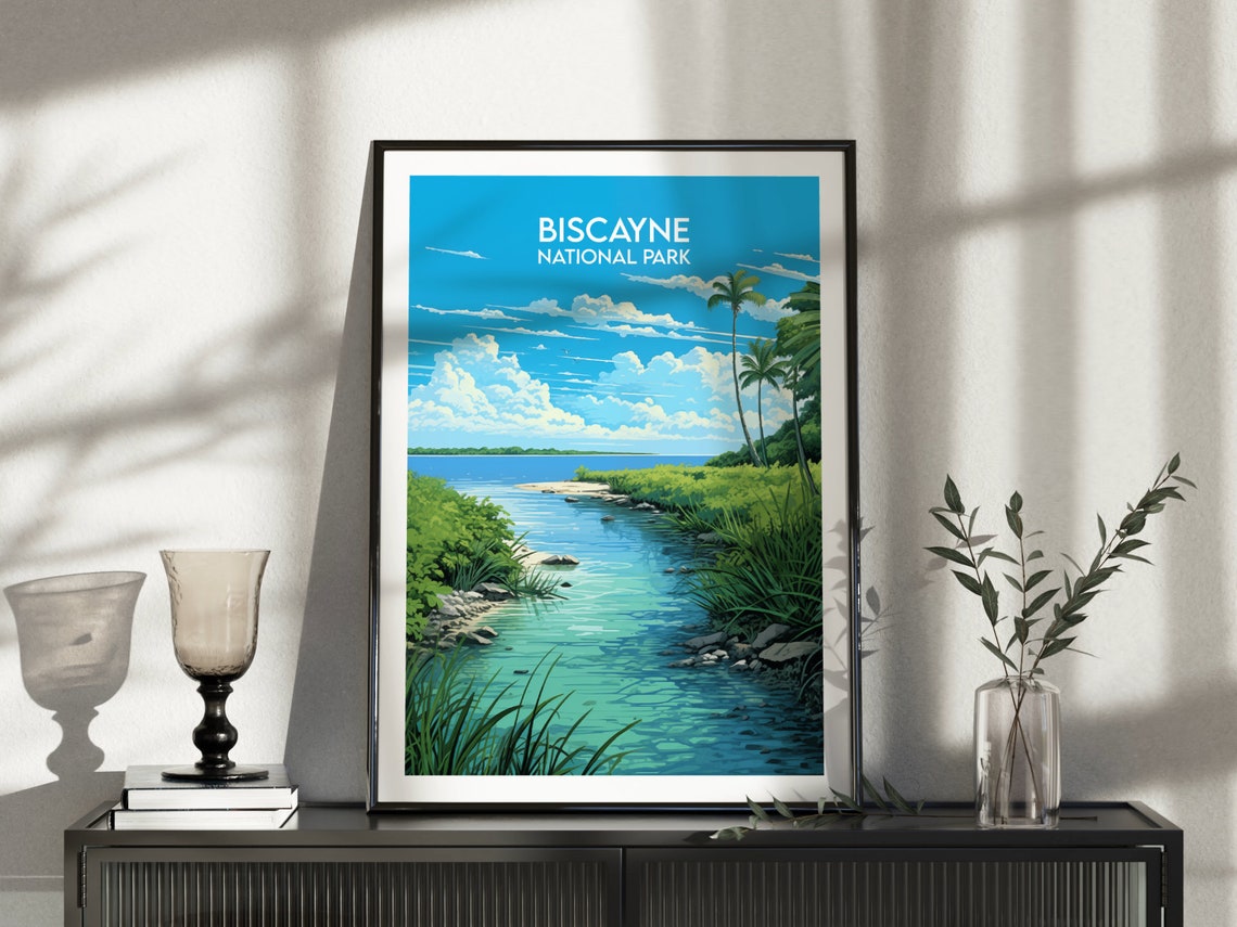 Biscayne National Park Tropical Inlet Palm Trees Scenic Travel Poster - Image 3
