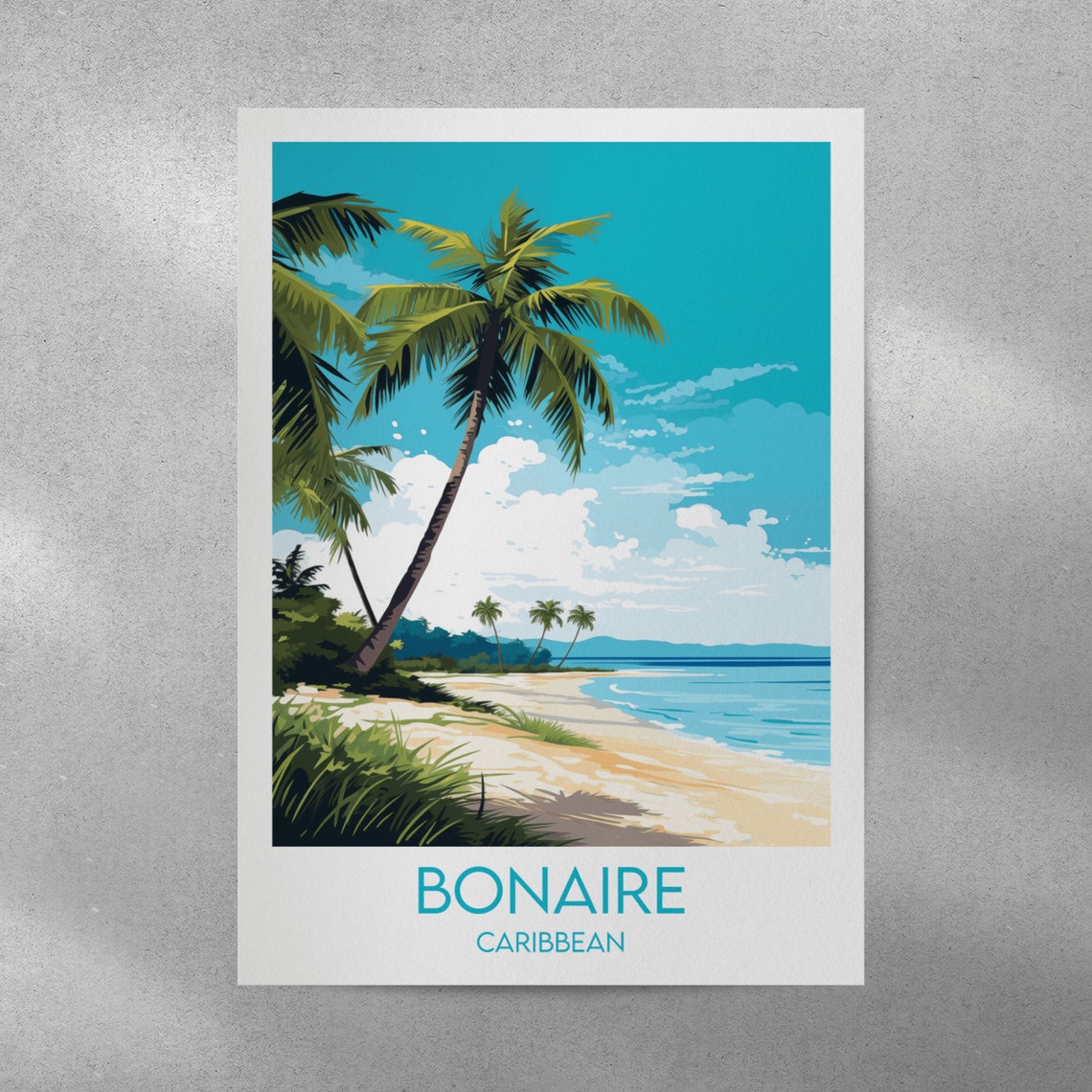 Bonaire Caribbean Leaning Palm Tropical Beach Sunny Travel Poster - Image 3