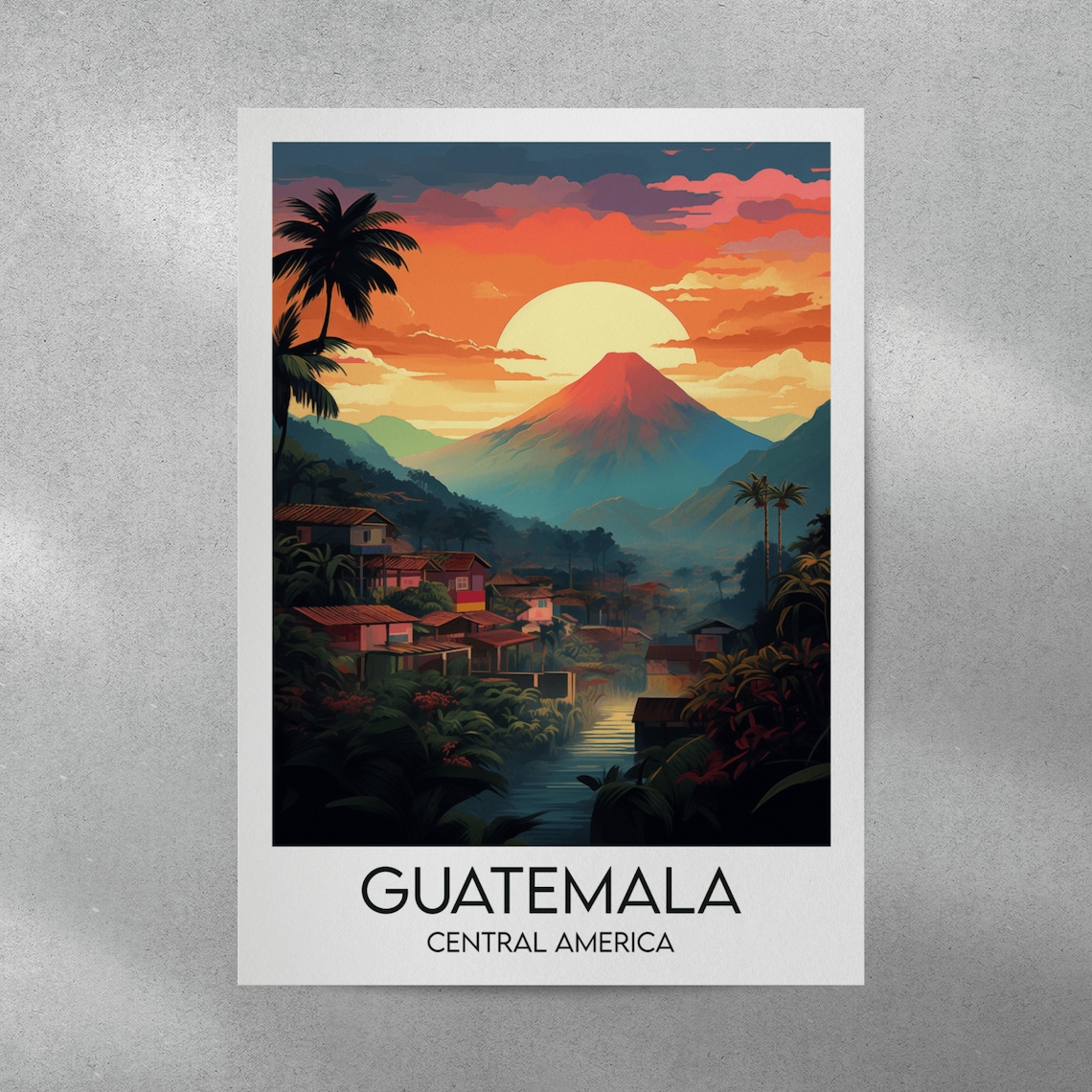 Guatemala Central America Volcano Sunset Vintage Travel Art Poster - Image 3