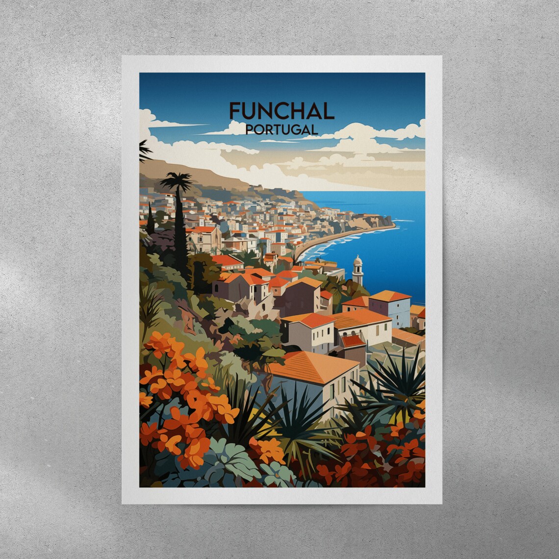 Funchal Portugal Flower Foreground Bay Lighthouse Travel Poster - Image 3
