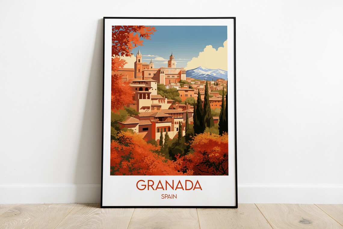 Granada Spain Alhambra Old Town Autumn Colors Travel Art Poster